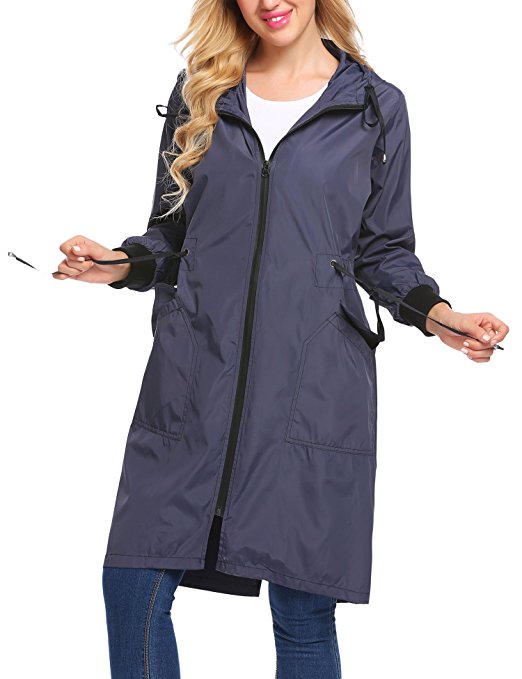 Rain Jacket Packable Hooded Long Jacket Zeagoo Women's Lightweight