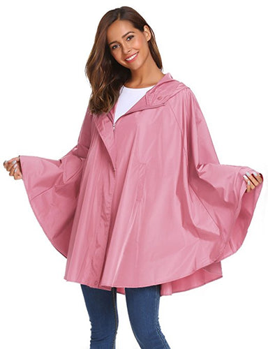 Soteer Womens Rain Poncho Batwing-Sleeved Hooded Raincoat Waterproof Packable Rain Jacket With Pockets